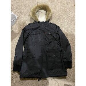 NWOT LEVIS STRAUSS SHERPA FLEECE LINED FUR HOOD WINTER JACKET BLACK WOMEN MEDIUM